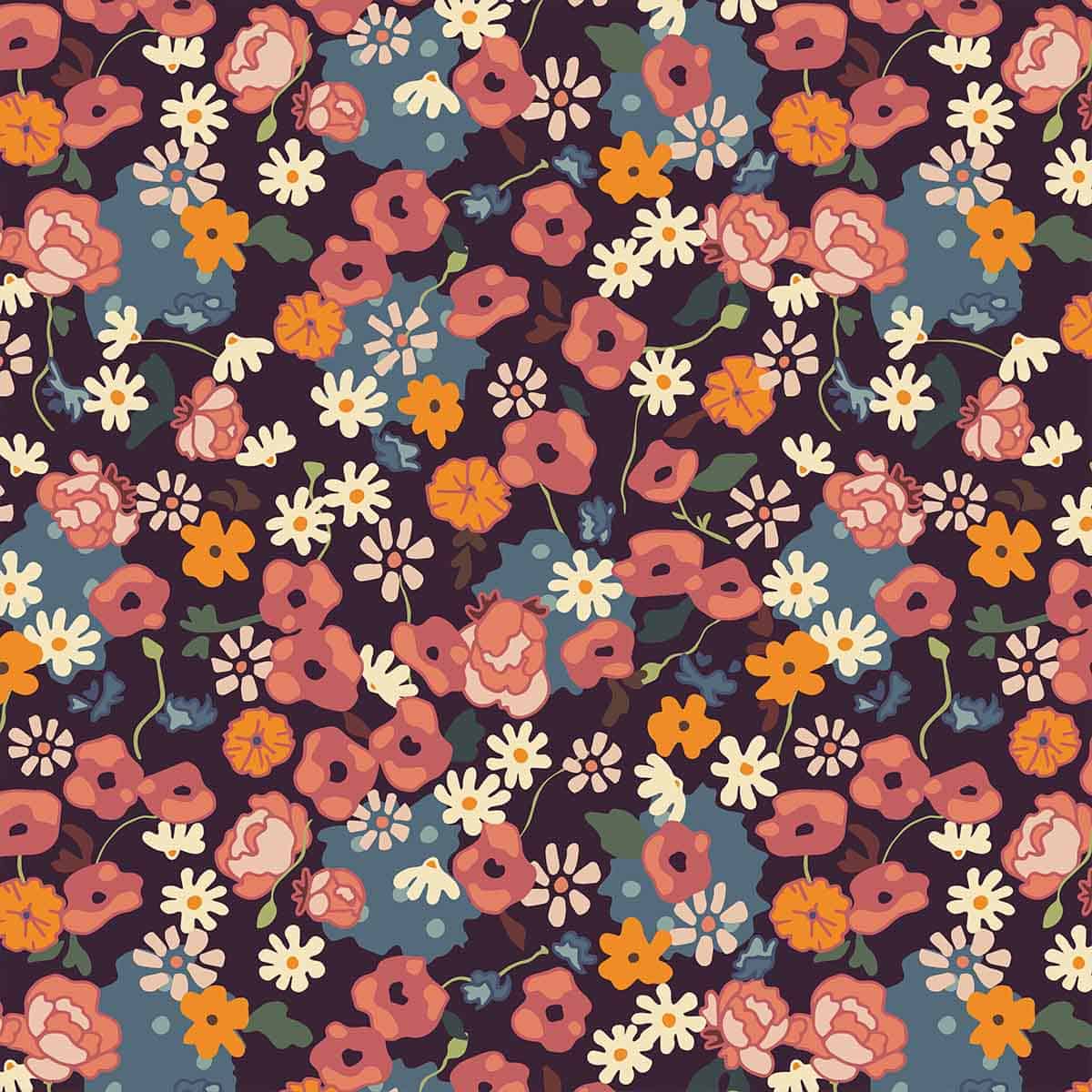 roses, daisies, poppies, and carnations pattern.