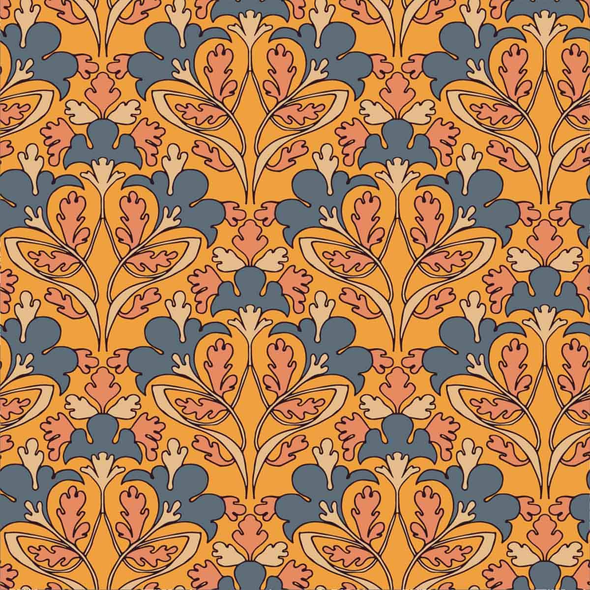 Art Nouveau leaves in a diamond pattern.