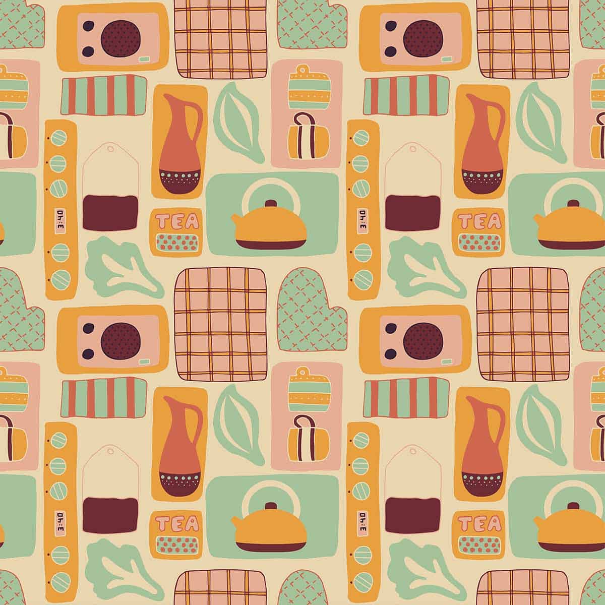 Mid Century Modern kitchen themed pattern.