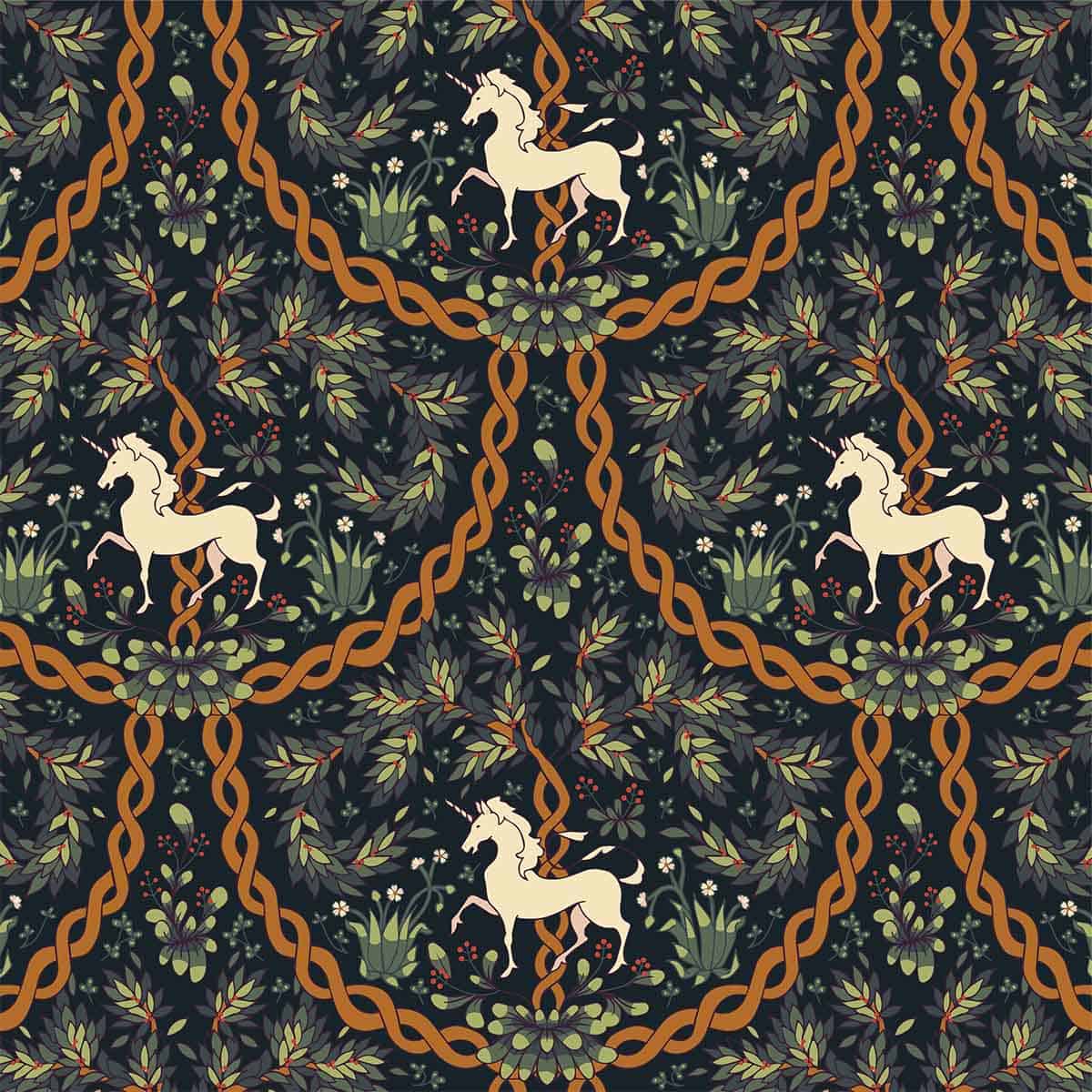 unicorn millefleur damask pattern.