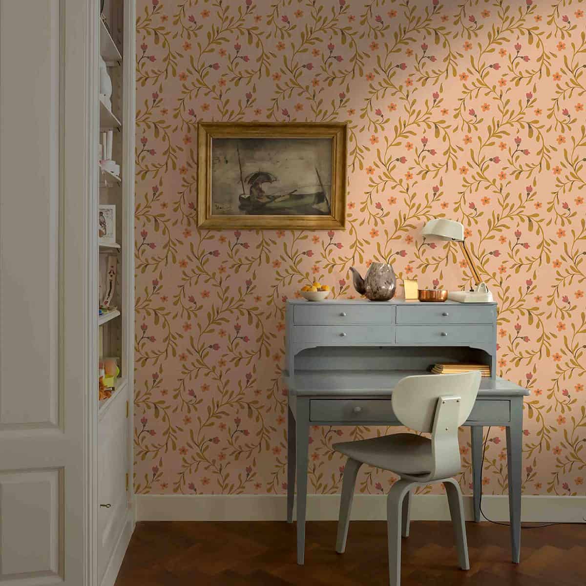 autumn flowers wallpaper with desk.