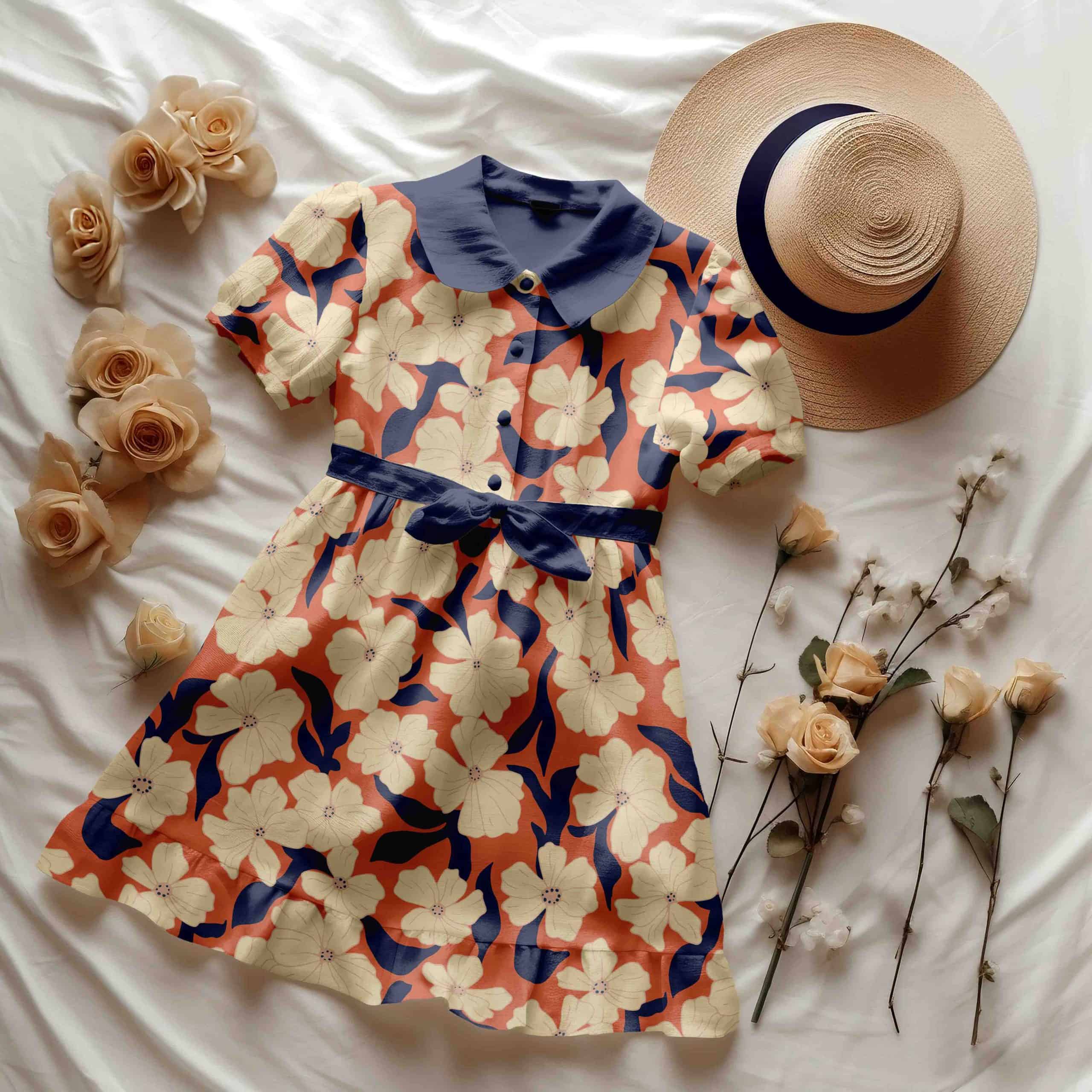 child's dress with floral pattern.