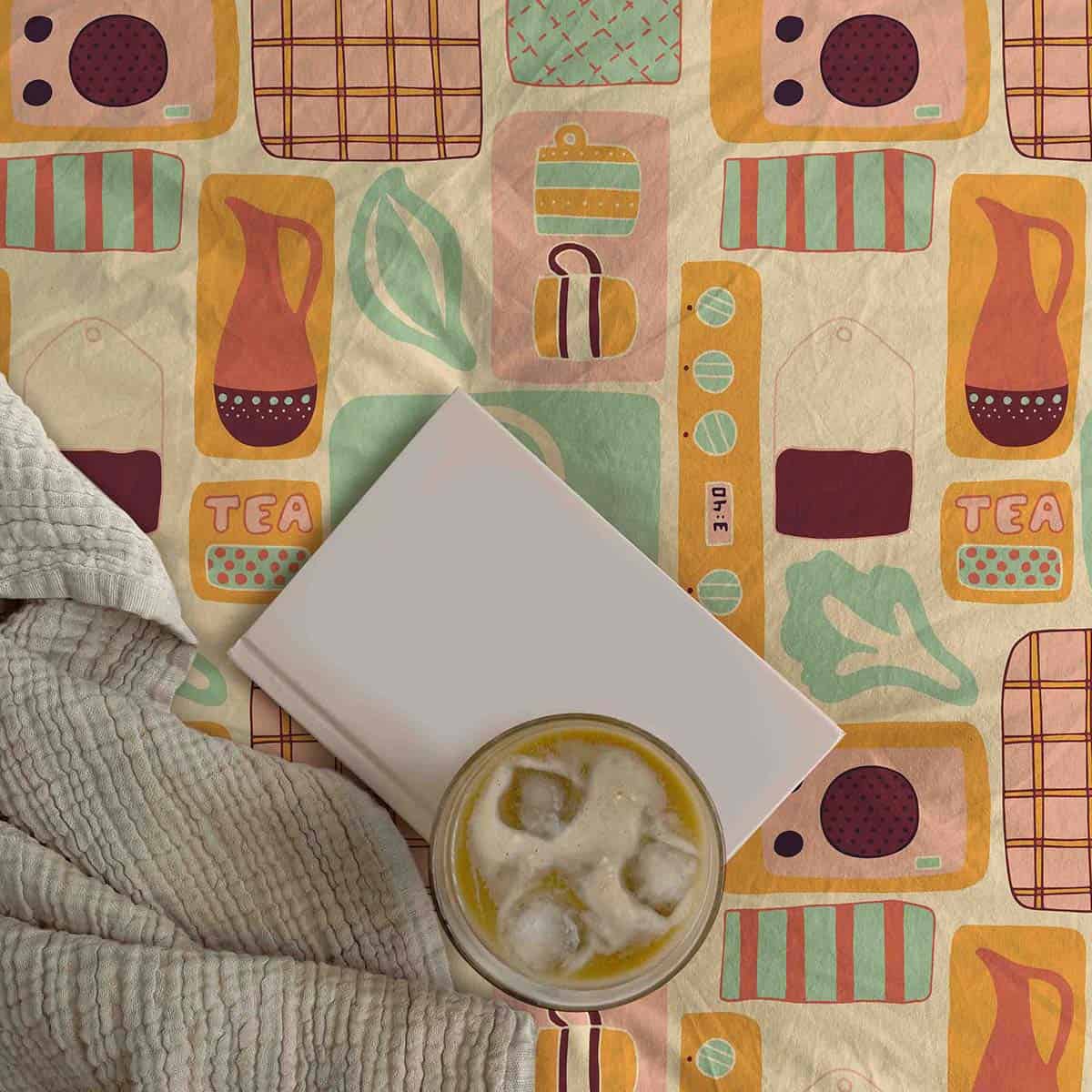 mid century modern pattern on bedspread.