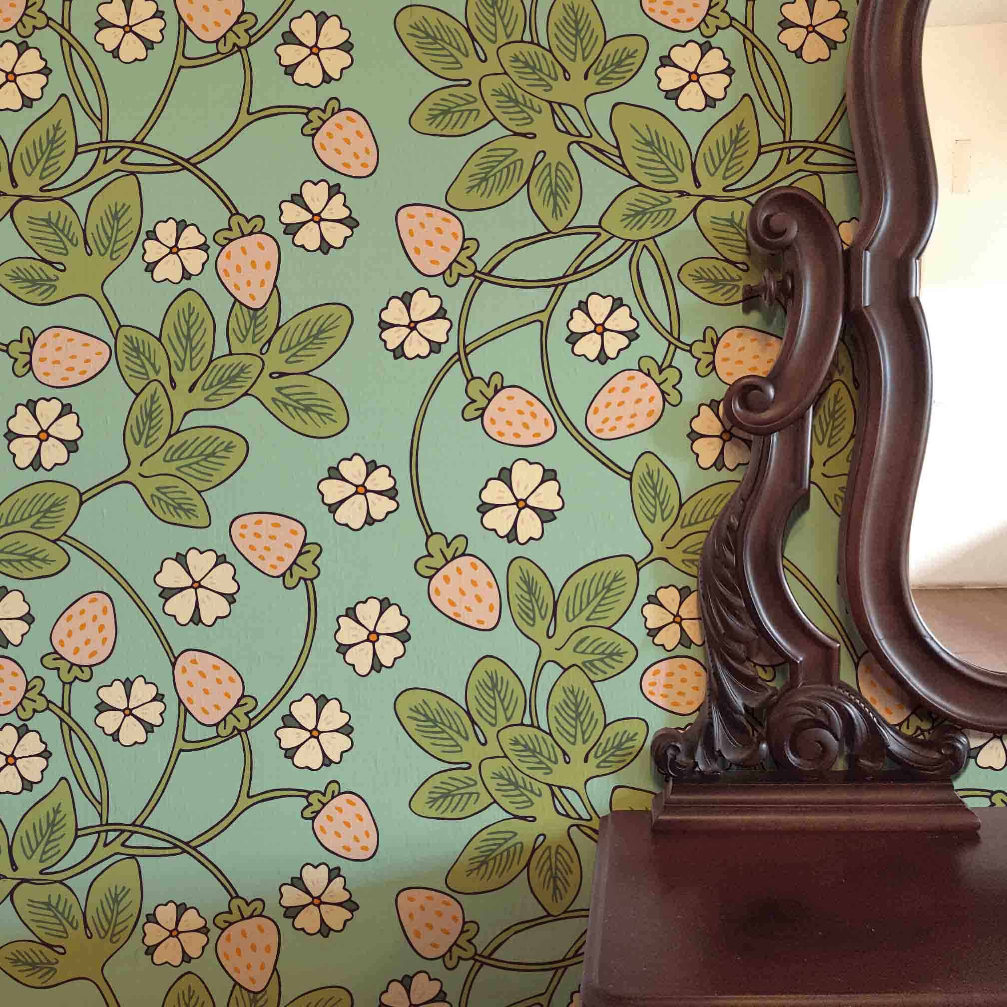 strawberry arts and crafts wallpaper with mirror.