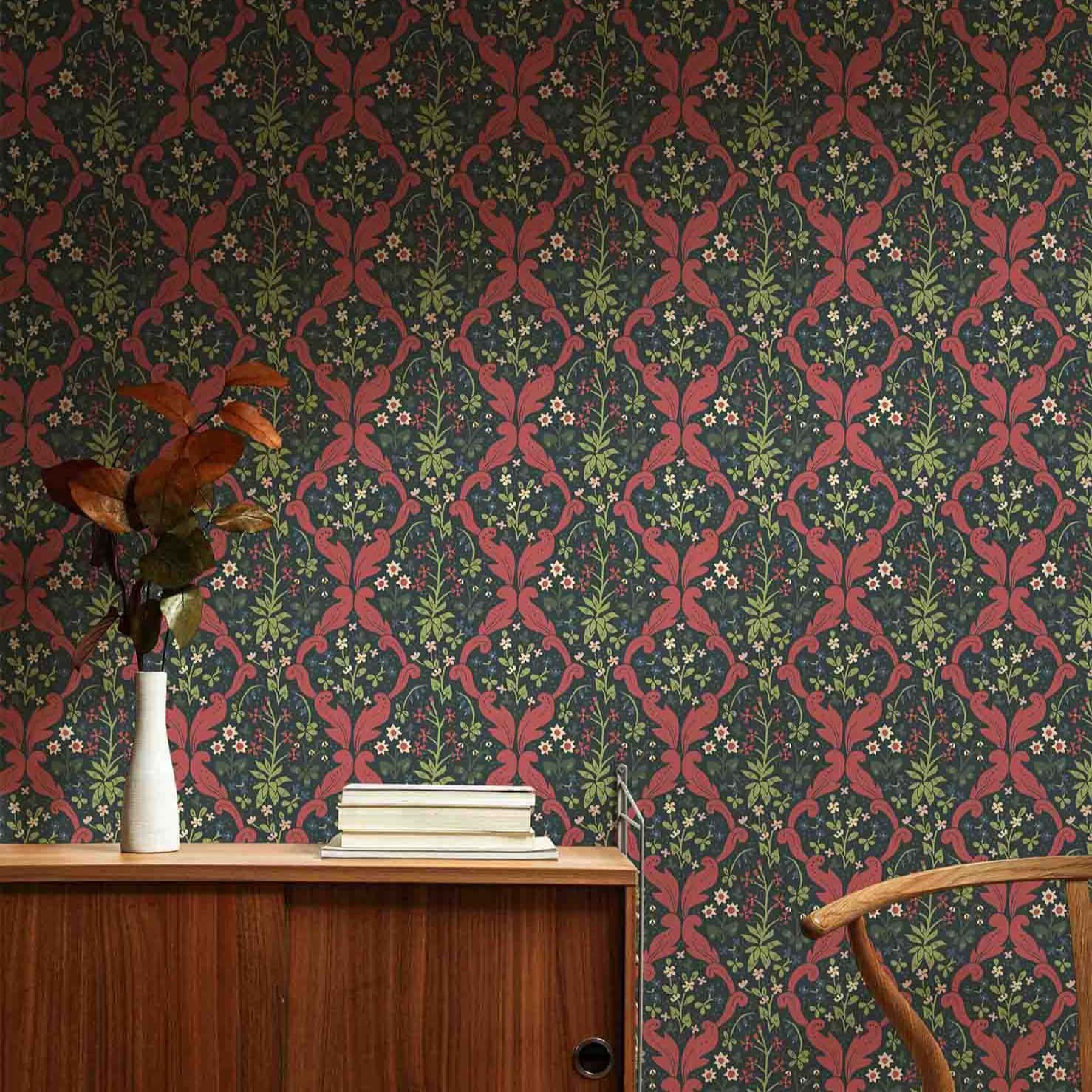 millefleur damask wallpaper mockup.